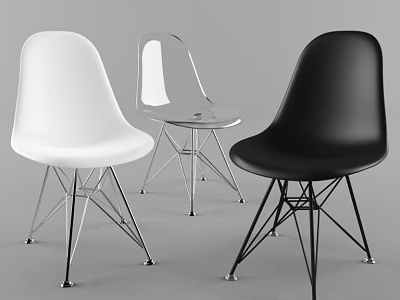 Modern Dining Chairs With White Transparent Black Colors And Metal Legs Design 3d model