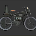 Vintage Dark Green Motorcycle With Orange Seat Headlight Spoked Wheels And Brass Accent