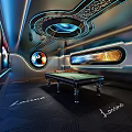 Modern Billiard Room Interior With Multiple Pool Tables Cues And Lighting