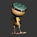 Cartoon Yellow Bird Character With Colorful Decorative Headband And 3D Model Design Features