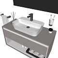 White Rectangular Washbasin With Chrome Faucet On Gray Countertop With Aromatherapy Sticks And Toothbrush Holder