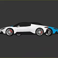 Sleek Blue And White Sports Cars With Red Brake Calipers And Reflective Black Background
