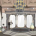 Elegant Hotel Public Lounge Area With Chandelier Large Windows And Comfortable Seating