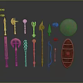 Cold weapons Sword Axe Hook Fork Spear Trident Melee Weapon Military 3d model