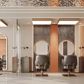 Warm Stylish Beauty Hair Salon Interior Design With Comfortable Styling Chairs And Backlit Mirrors