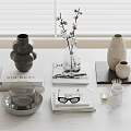 Modern Decorative Ornament Set Including Vases Books Glasses Tray And Candle On White Table