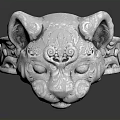 Exquisite Silver Ring Accessory With Detailed Animal Head Carving Design 3d model