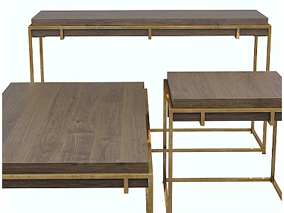 Modern Dining Table Collection With Wooden Tabletop And Metal Frame Design 3d model