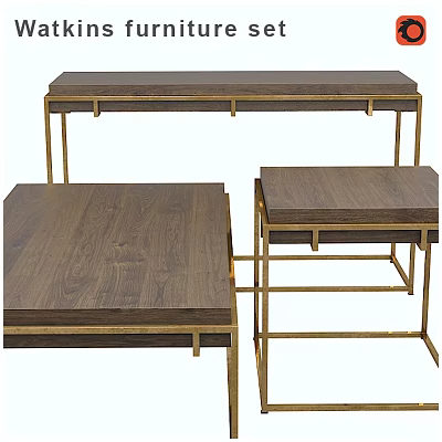 Modern Dining Table Collection With Wooden Tabletop And Metal Frame Design 3d model