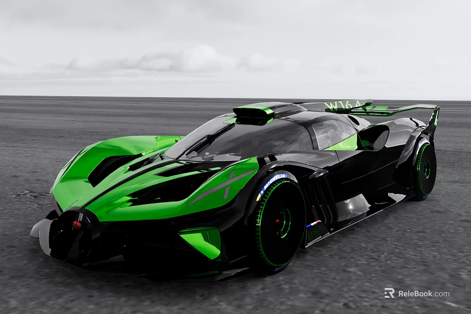 Green and Black Sports Car With Sleek Aerodynamic Design Sporty Wheels and Rear Spoiler 3d model 