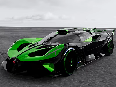 Green and Black Sports Car With Sleek Aerodynamic Design Sporty Wheels and Rear Spoiler 3d model