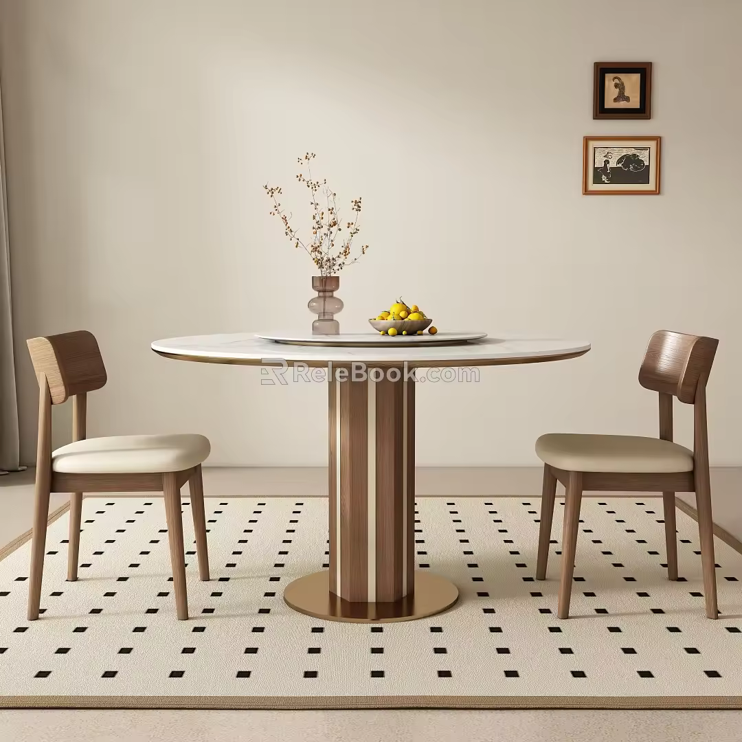 Round Dining Table and Chair 3d model