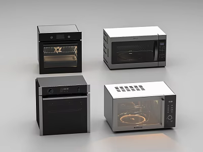Modern Kitchen Appliances Featuring Black White Oven And Microwave Sleek Designs 3d model