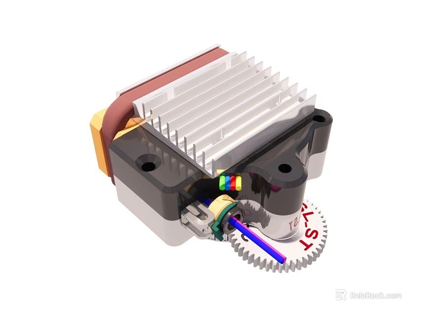 Mechanical Component Assembly With Heat Sink Gear And Colored Wires Design 3d model 