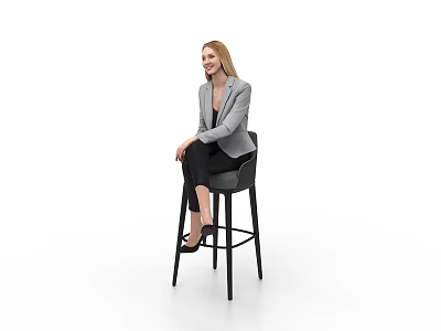 Professional Woman In Business Attire Sitting On Modern Bar Stool With Simple Background 3d model