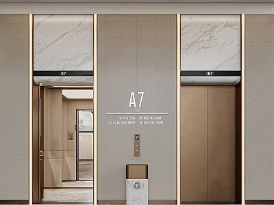 Modern Elevator Design With A7 Number And Marble Panel Decorative Details 3d model