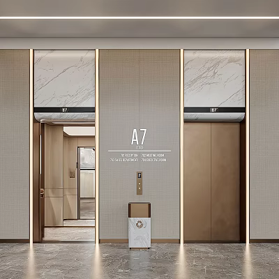 Modern Elevator Design With A7 Number And Marble Panel Decorative Details 3d model