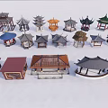 Traditional Chinese Pavilion Models With Diverse Roof Styles And Colorful Designs