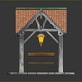 Outdoor Living Essentials Wooden Gazebo With Red Tiled Roof Stone Benches And Hanging Lantern