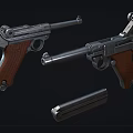 Vintage Pistols with Metal Parts and Wooden Grips Classic Firearms Design