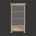 Light Colored Wooden Cabinet with Mirror and Carved Base Details in Traditional Style