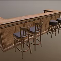 Wooden Bar Counter Design With Long Top And Matching Dark Bar Stools