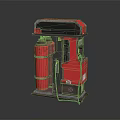 Red And Black Industrial Equipment With Cylindrical Tanks And Mechanical Design