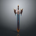 Fantasy Sword Weapon With Golden Accents Blue Blade And Wing Shaped Hilt