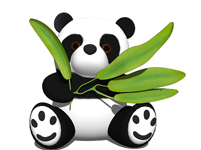 Cute Panda Doll Holding Green Leaves With Smiling Face On Paws 3d model
