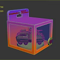 Collectible Tank Model In Transparent Pink Orange Gradient Display Box With Blue Circular Sticker