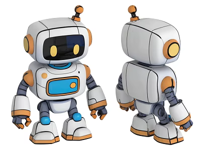 Smart Robot Design With White Body Orange Accents Blue Panel And Yellow Eyes 3d model