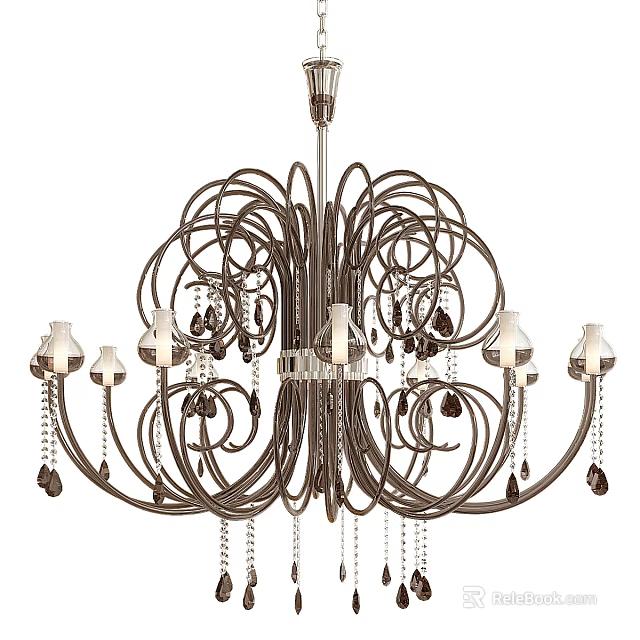 Elegant Metal Chandelier With Crystal Pendants And Candle Style Light Sockets 3d model 
