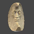 Moon Shaped Stone Sculpture with Carved Face and Textured Surface Design 3d model