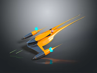 Futuristic Orange Spaceship With Sleek Design Blue Thrusters And Cockpit Pilot 3d model
