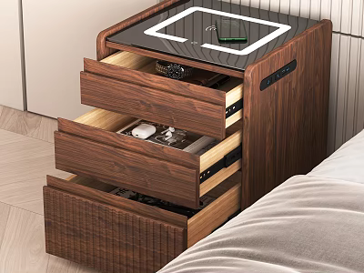 Modern Wooden Bedside Table With Three Open Drawers And Top Surface 3d model