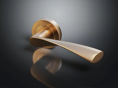 Smooth Golden Metal Door Handle With Reflective Finish On Dark Background 3d model