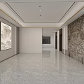 Modern Sales Office Interior With Marble Walls Spacious Hallway And Polished Floor