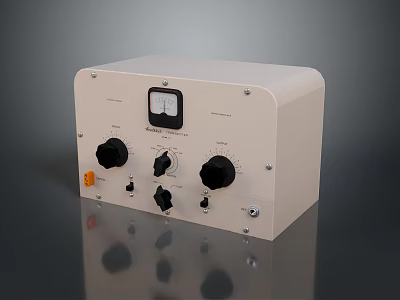 Light Colored Control Panel Device With Black Knobs Analog Meter And Orange Button 3d model