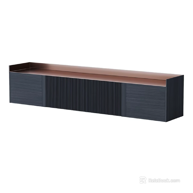 Modern TV Stand With Dark Wooden Finish And Striped Cabinet Design 3d model 