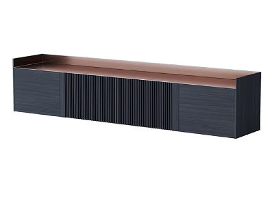 Modern TV Stand With Dark Wooden Finish And Striped Cabinet Design 3d model