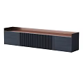 Modern TV Stand With Dark Wooden Finish And Striped Cabinet Design