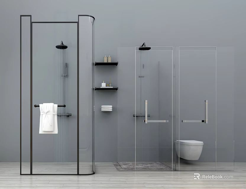 Modern Shower Sauna Bathroom with Glass Partition and Steam Design Elements 3d model 