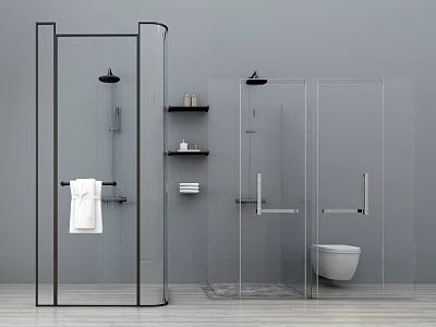 Modern Shower Sauna Bathroom with Glass Partition and Steam Design Elements 3d model