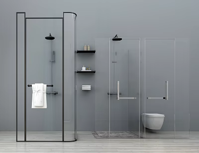 Modern Shower Sauna Bathroom with Glass Partition and Steam Design Elements 3d model