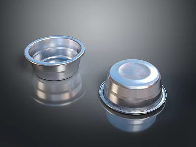 Two Silver Metal Containers as Daily Living Supplies with Smooth Shiny Surface and One Lid 3d model
