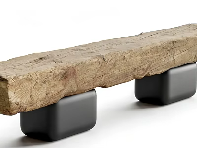 Natural Wood Stool With Rustic Texture And Black Square Modern Legs 3d model