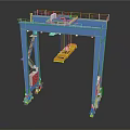 Heavy Duty Blue Gantry Crane With Yellow Hoist And Ladder Platform