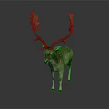 Deer With Large Antlers Gray And White Coat Standing On Dark Background With Reflection