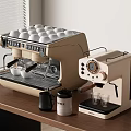 Daily Appliances Featuring Coffee Machines on Wooden Table with Cups and Tiger Container