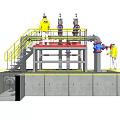Industrial Equipment With Multiple Valves Pipes Yellow Railings And Platform Structure